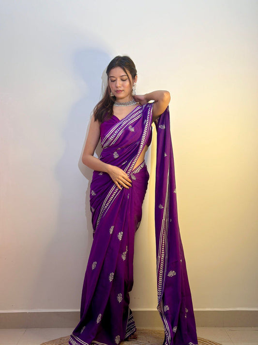 Stylish Olive Green Ready-to-Wear Mul Cotton Printed Saree with Pocket & Silk Blouse Piece