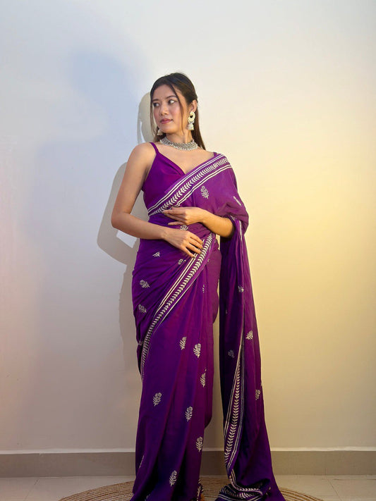 Stylish Olive Green Ready-to-Wear Mul Cotton Printed Saree with Pocket & Silk Blouse Piece
