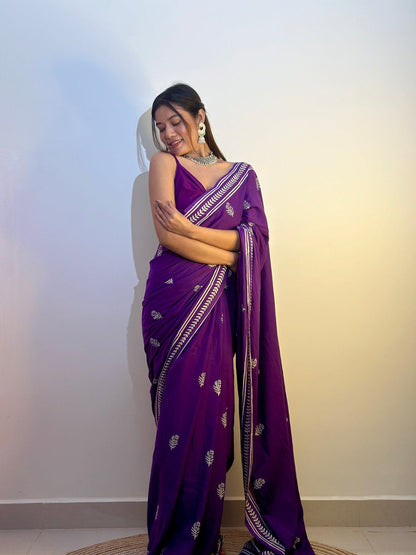 Stylish Olive Green Ready-to-Wear Mul Cotton Printed Saree with Pocket & Silk Blouse Piece