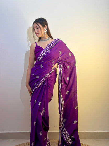 Stylish Olive Green Ready-to-Wear Mul Cotton Printed Saree with Pocket & Silk Blouse Piece