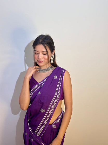Stylish Olive Green Ready-to-Wear Mul Cotton Printed Saree with Pocket & Silk Blouse Piece
