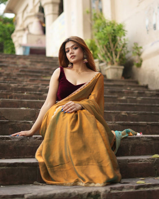 Classic Golden Silk Saree with Elegant Border Finish