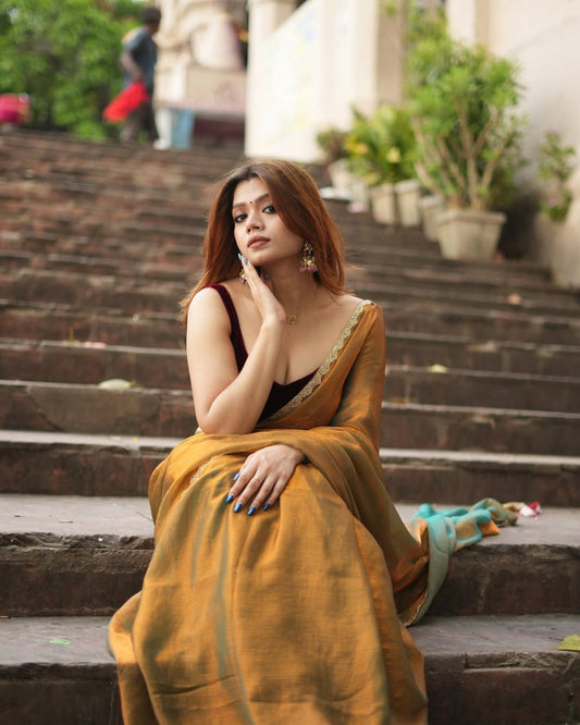 Classic Golden Silk Saree with Elegant Border Finish