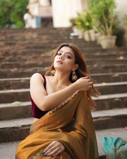 Classic Golden Silk Saree with Elegant Border Finish