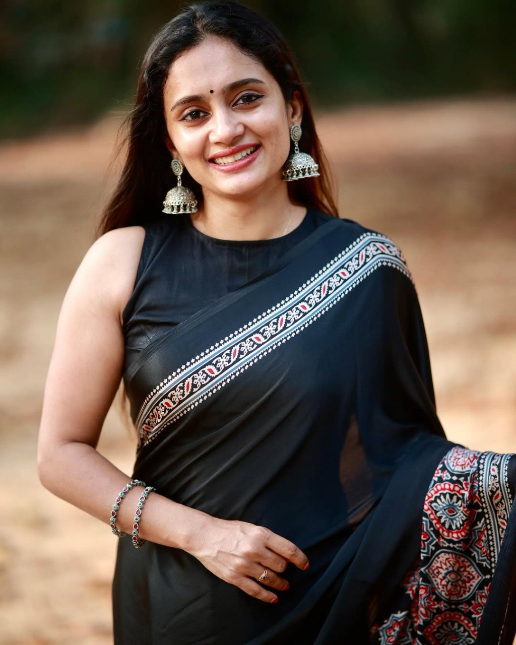 BLACK Crepe Silk Ready-to-Wear Saree with Unstitched Silk Blouse