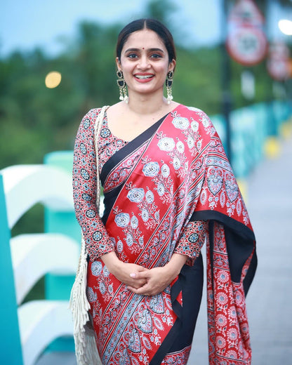Trendy Printed Crepe Silk Ready-to-Wear Saree with Unstitched Silk Blouse