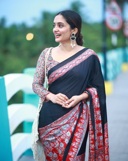 Trendy Printed Crepe Silk Ready-to-Wear Saree with Unstitched Silk Blouse