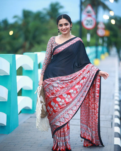 Trendy Printed Crepe Silk Ready-to-Wear Saree with Unstitched Silk Blouse