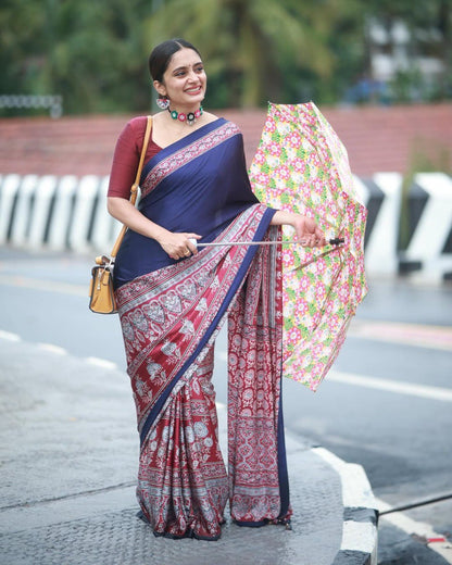 Trendy Printed Crepe Silk Ready-to-Wear Saree with Unstitched Silk Blouse
