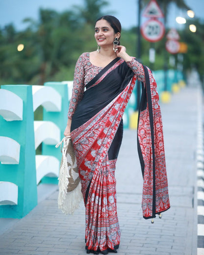 Trendy Printed Crepe Silk Ready-to-Wear Saree with Unstitched Silk Blouse