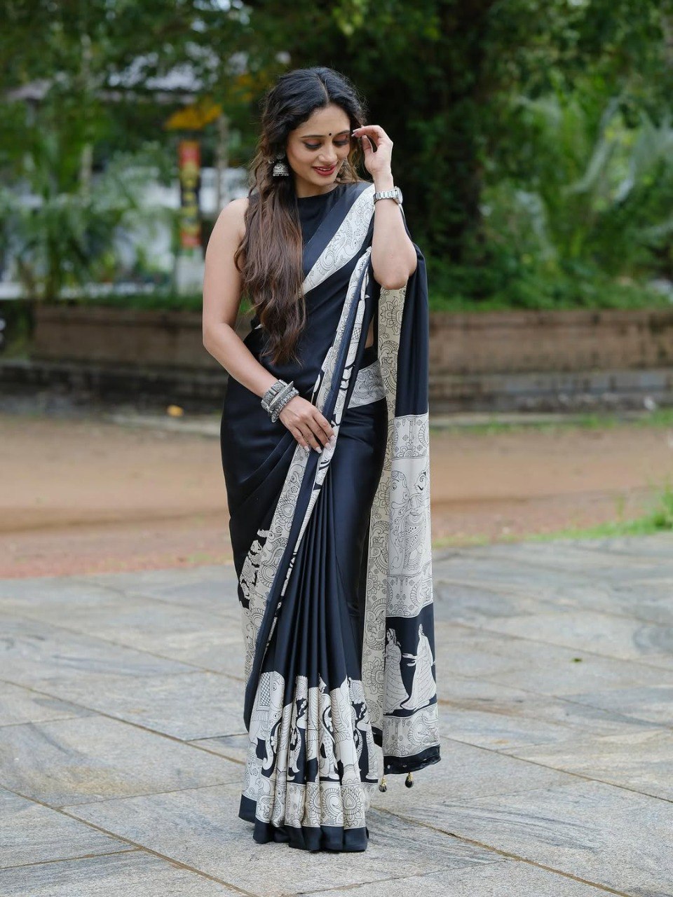 Premium Printed Crepe Silk Ready-to-Wear Saree with Unstitched Silk Blouse