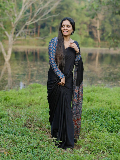 Printed Crepe Silk Ready-to-Wear Saree with Unstitched Silk Blouse