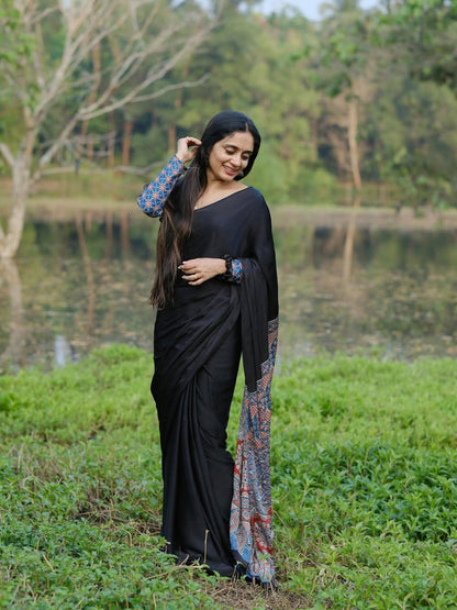 Printed Crepe Silk Ready-to-Wear Saree with Unstitched Silk Blouse