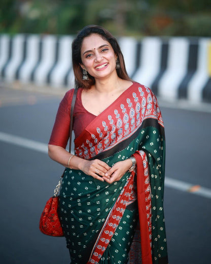 Elegant Printed Crepe Silk Ready-to-Wear Saree with Unstitched Silk Blouse