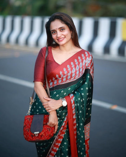 Elegant Printed Crepe Silk Ready-to-Wear Saree with Unstitched Silk Blouse