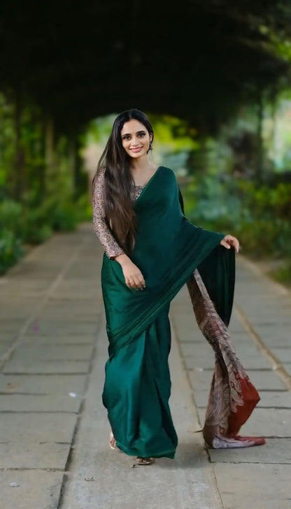 Stylish Printed Crepe Silk Ready-to-Wear Saree with Unstitched Silk Blouse