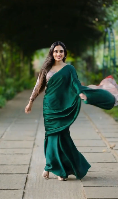 Stylish Printed Crepe Silk Ready-to-Wear Saree with Unstitched Silk Blouse