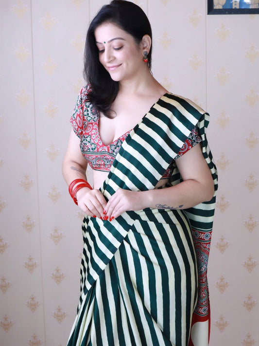 Stylish Printed Crepe Silk Ready-to-Wear Saree with Unstitched Silk Blouse
