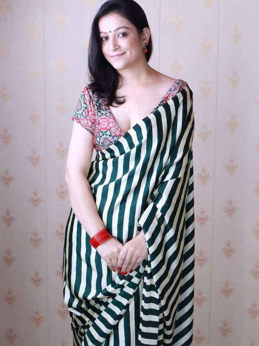 Stylish Printed Crepe Silk Ready-to-Wear Saree with Unstitched Silk Blouse