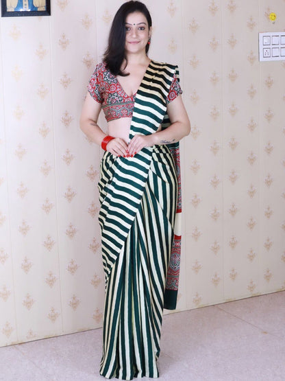 Stylish Printed Crepe Silk Ready-to-Wear Saree with Unstitched Silk Blouse