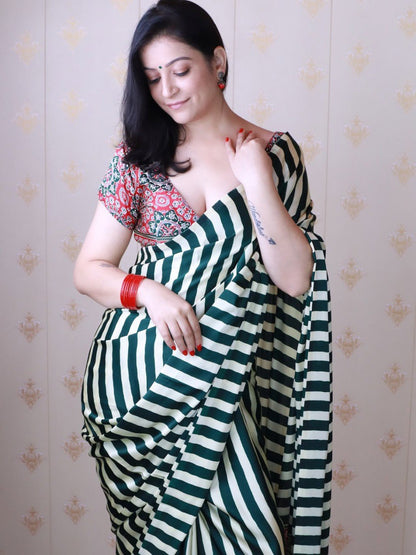 Stylish Printed Crepe Silk Ready-to-Wear Saree with Unstitched Silk Blouse