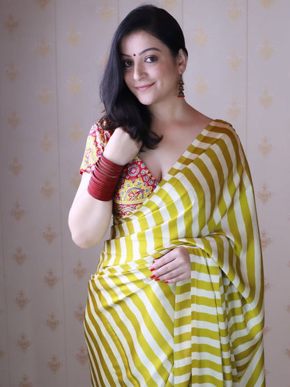 Stylish Printed Crepe Silk Ready-to-Wear Saree with Unstitched Silk Blouse