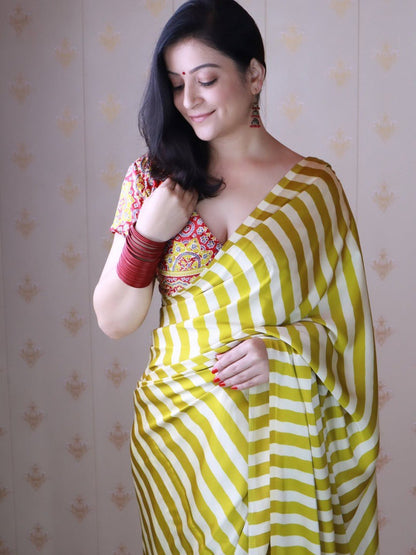 Stylish Printed Crepe Silk Ready-to-Wear Saree with Unstitched Silk Blouse