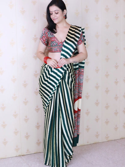 Stylish Printed Crepe Silk Ready-to-Wear Saree with Unstitched Silk Blouse