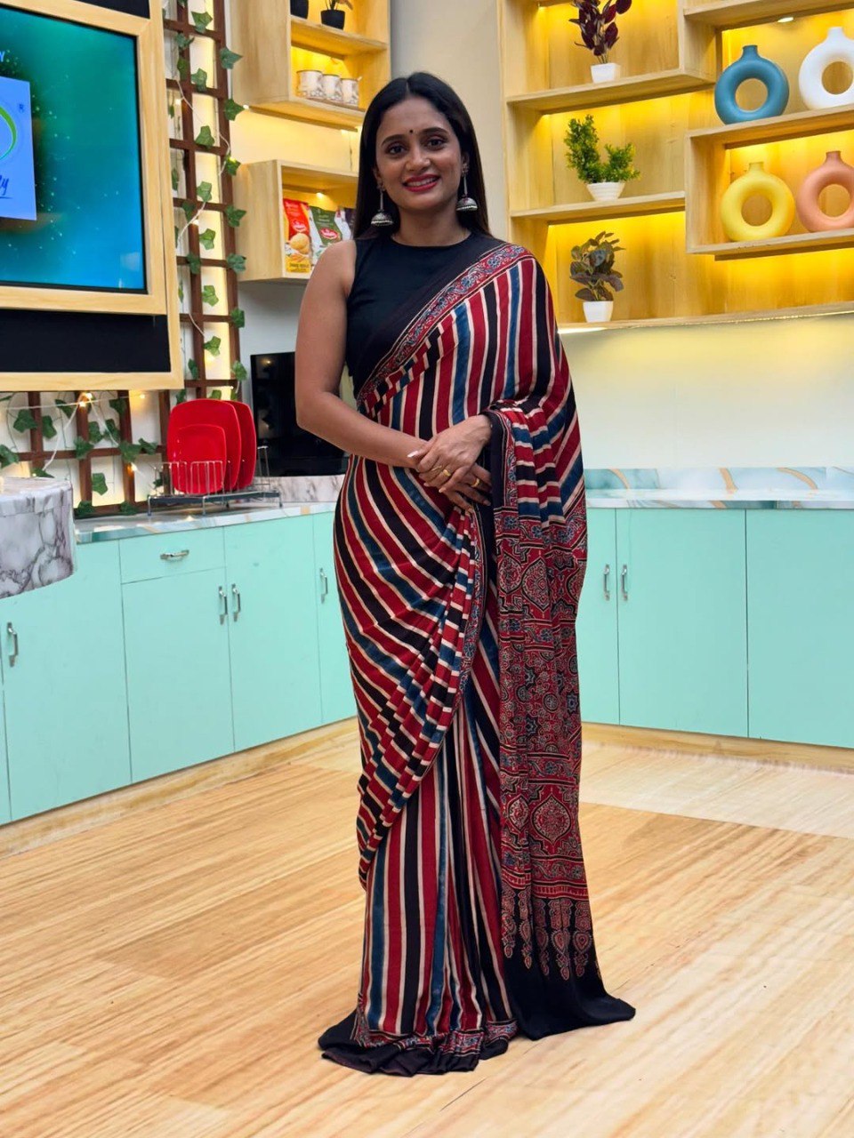 Designer Printed Crepe Silk Ready-to-Wear Saree with Unstitched Silk Blouse
