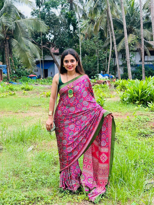 Elegant Printed Crepe Silk Ready-to-Wear Saree with Unstitched Silk Blouse