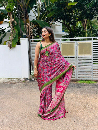 Elegant Printed Crepe Silk Ready-to-Wear Saree with Unstitched Silk Blouse