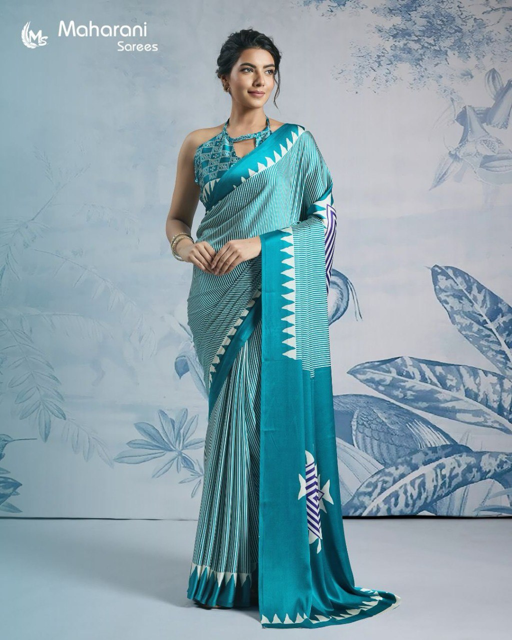 Ready-to-Wear Printed Crepe Silk Saree with Unstitched Silk Blouse