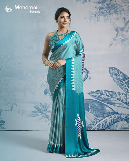 Ready-to-Wear Printed Crepe Silk Saree with Unstitched Silk Blouse