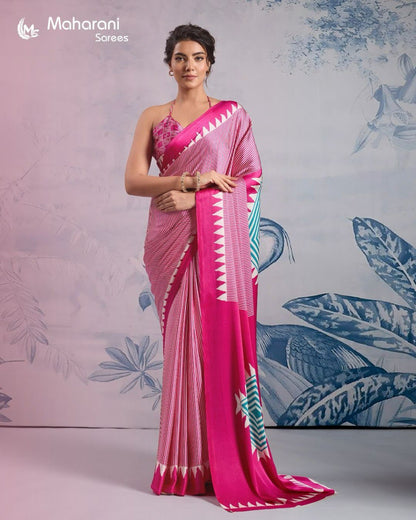 Ready-to-Wear Printed Crepe Silk Saree with Unstitched Silk Blouse