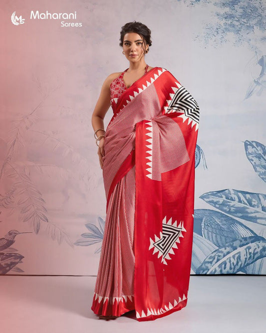 Ready-to-Wear Printed Crepe Silk Saree with Unstitched Silk Blouse