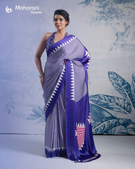 Ready-to-Wear Printed Crepe Silk Saree with Unstitched Silk Blouse