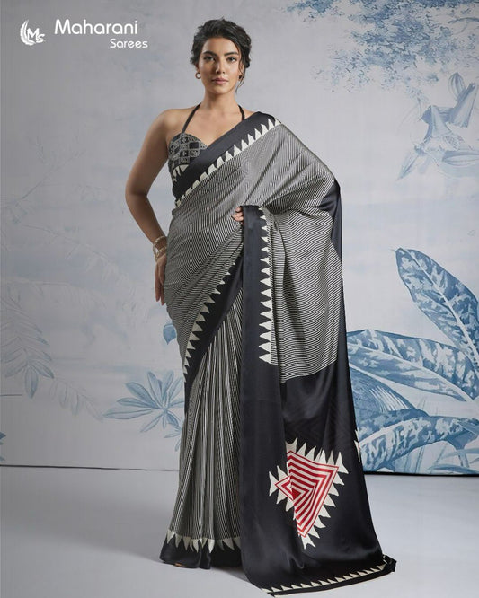 Ready-to-Wear Printed Crepe Silk Saree with Unstitched Silk Blouse
