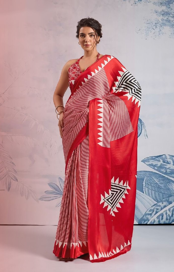 Ready-to-Wear Printed Crepe Silk Saree with Unstitched Silk Blouse