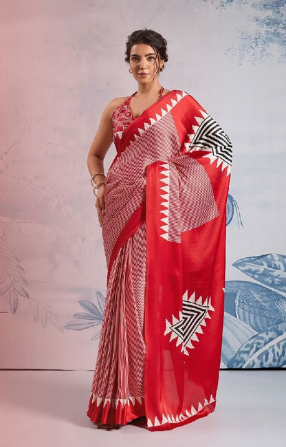 Ready-to-Wear Printed Crepe Silk Saree with Unstitched Silk Blouse