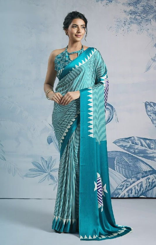 Ready-to-Wear Printed Crepe Silk Saree with Unstitched Silk Blouse
