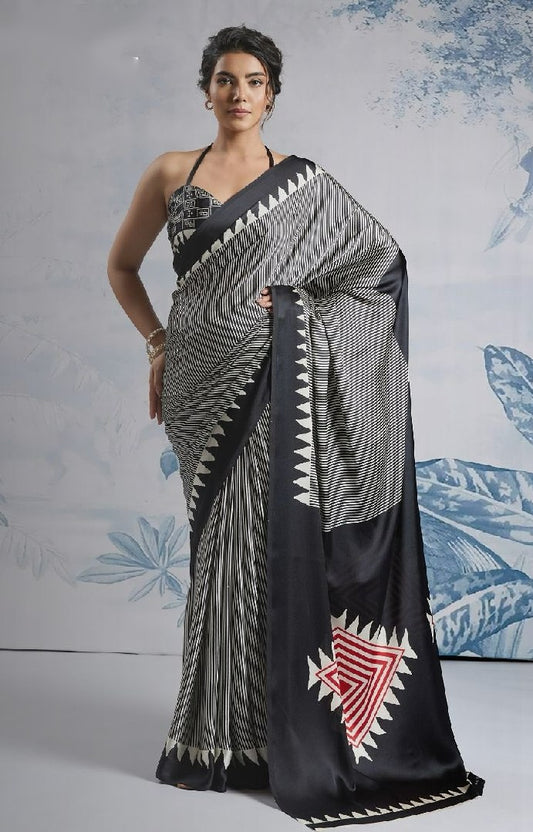 Ready-to-Wear Printed Crepe Silk Saree with Unstitched Silk Blouse