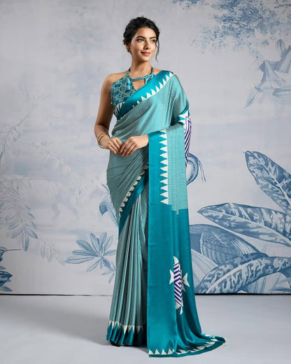Ready-to-Wear Printed Crepe Silk Saree with Unstitched Silk Blouse