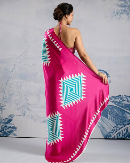 Ready-to-Wear Printed Crepe Silk Saree with Unstitched Silk Blouse