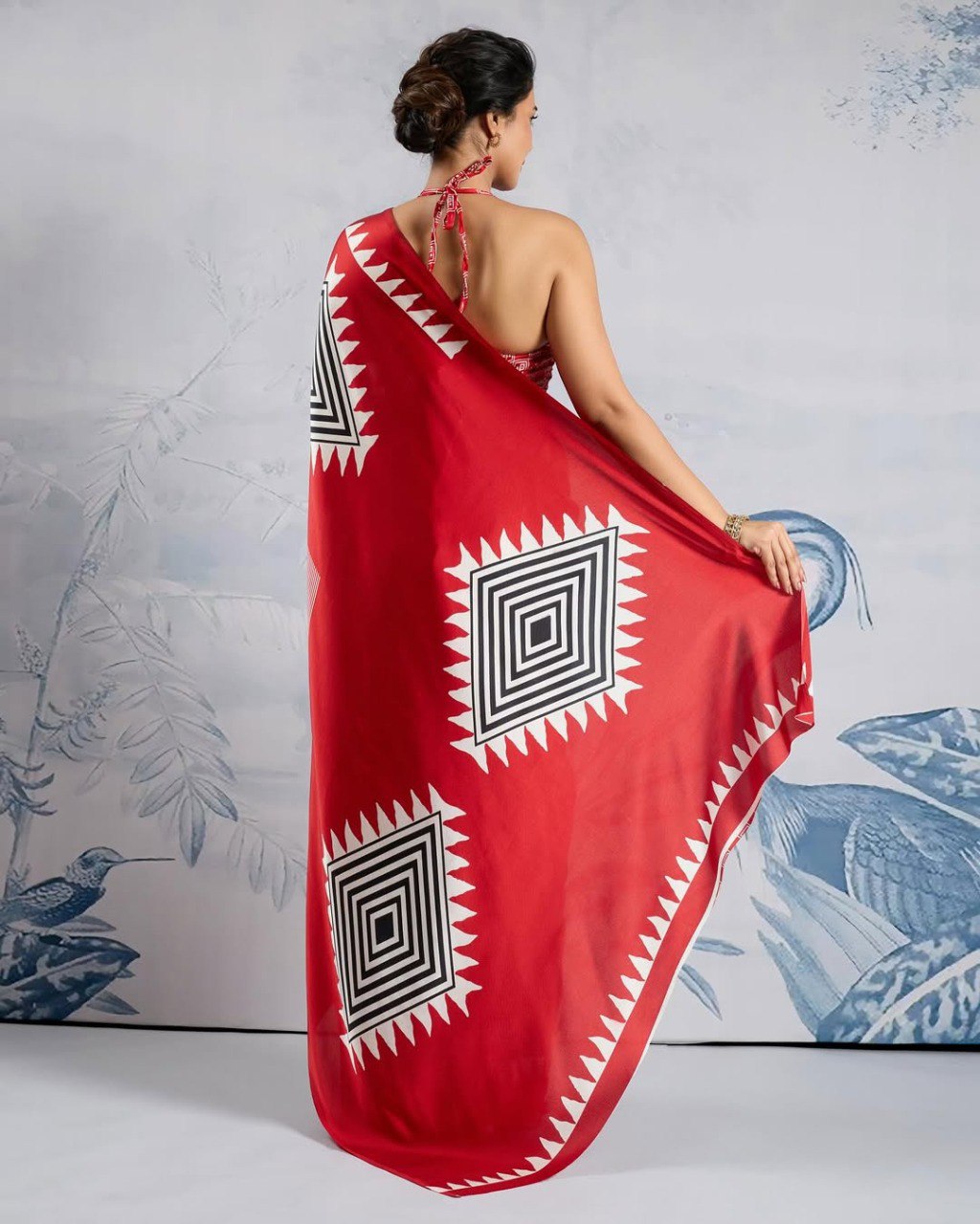 Ready-to-Wear Printed Crepe Silk Saree with Unstitched Silk Blouse