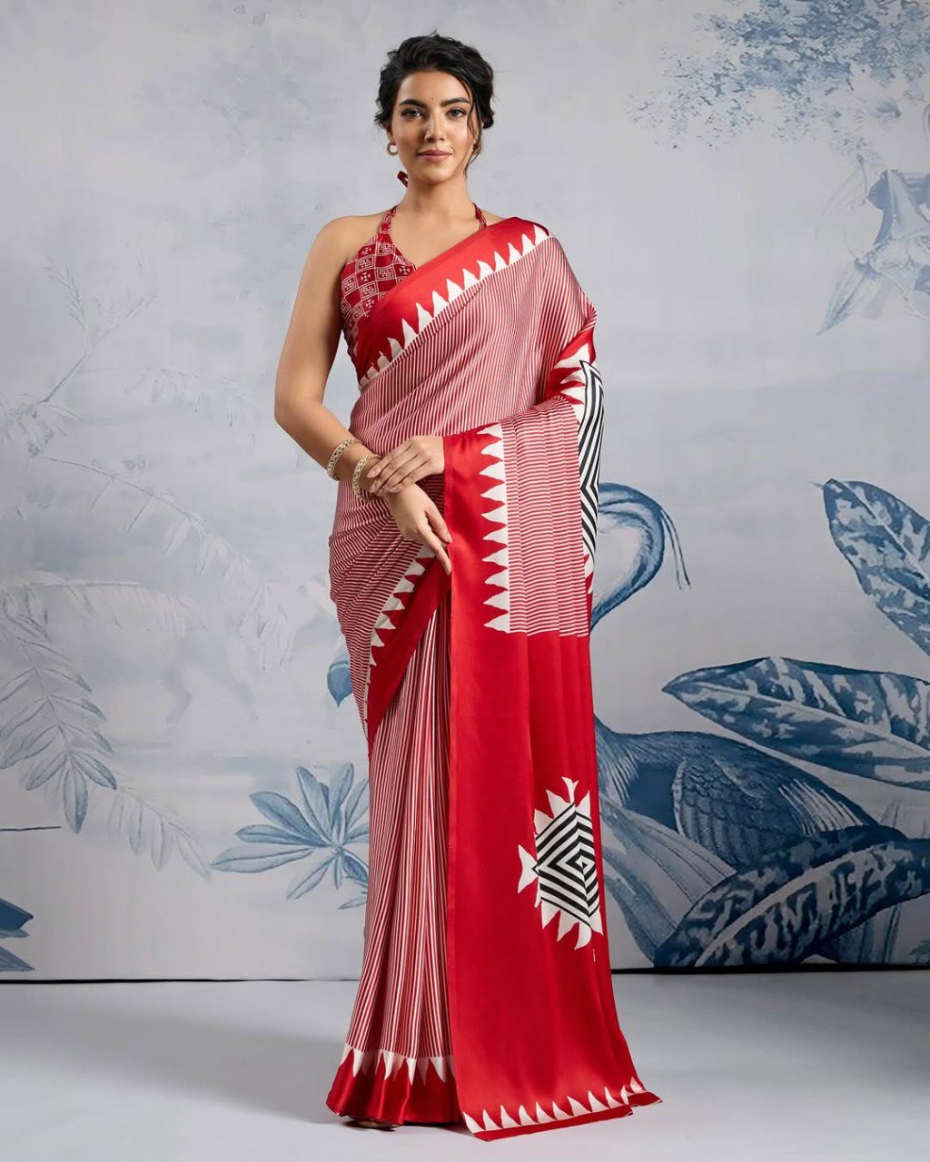 Ready-to-Wear Printed Crepe Silk Saree with Unstitched Silk Blouse