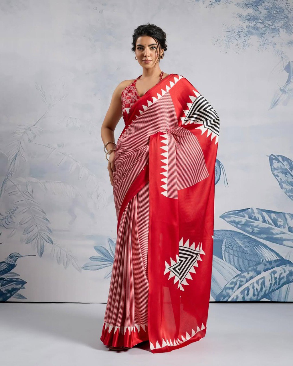 Ready-to-Wear Printed Crepe Silk Saree with Unstitched Silk Blouse