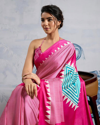 Ready-to-Wear Printed Crepe Silk Saree with Unstitched Silk Blouse