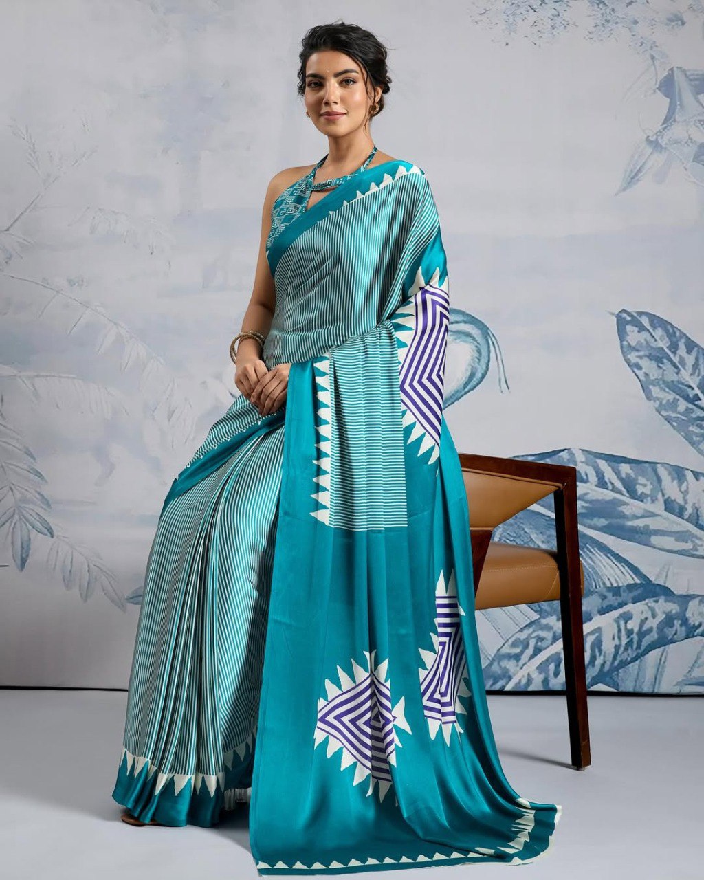 Ready-to-Wear Printed Crepe Silk Saree with Unstitched Silk Blouse