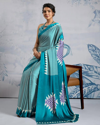 Ready-to-Wear Printed Crepe Silk Saree with Unstitched Silk Blouse