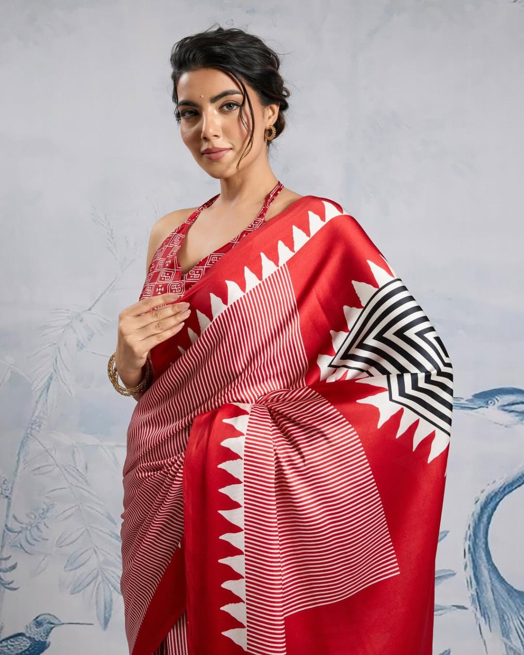 Ready-to-Wear Printed Crepe Silk Saree with Unstitched Silk Blouse